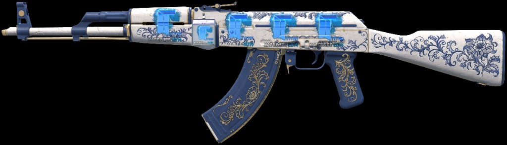 AK-47 Inheritance with four Titan Katowice 2014 holo stickers across the receiver.